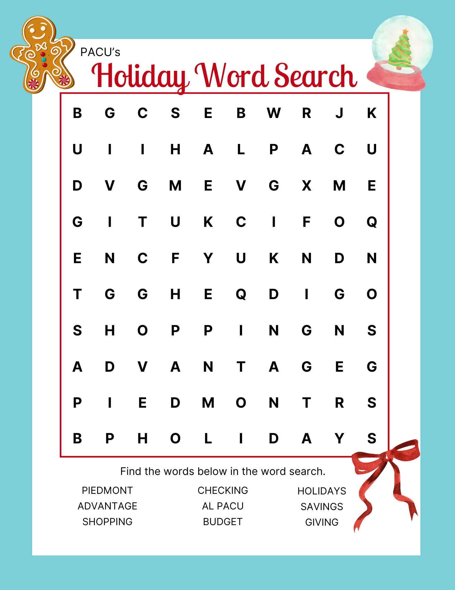 Pacu's Youth Program Word Search